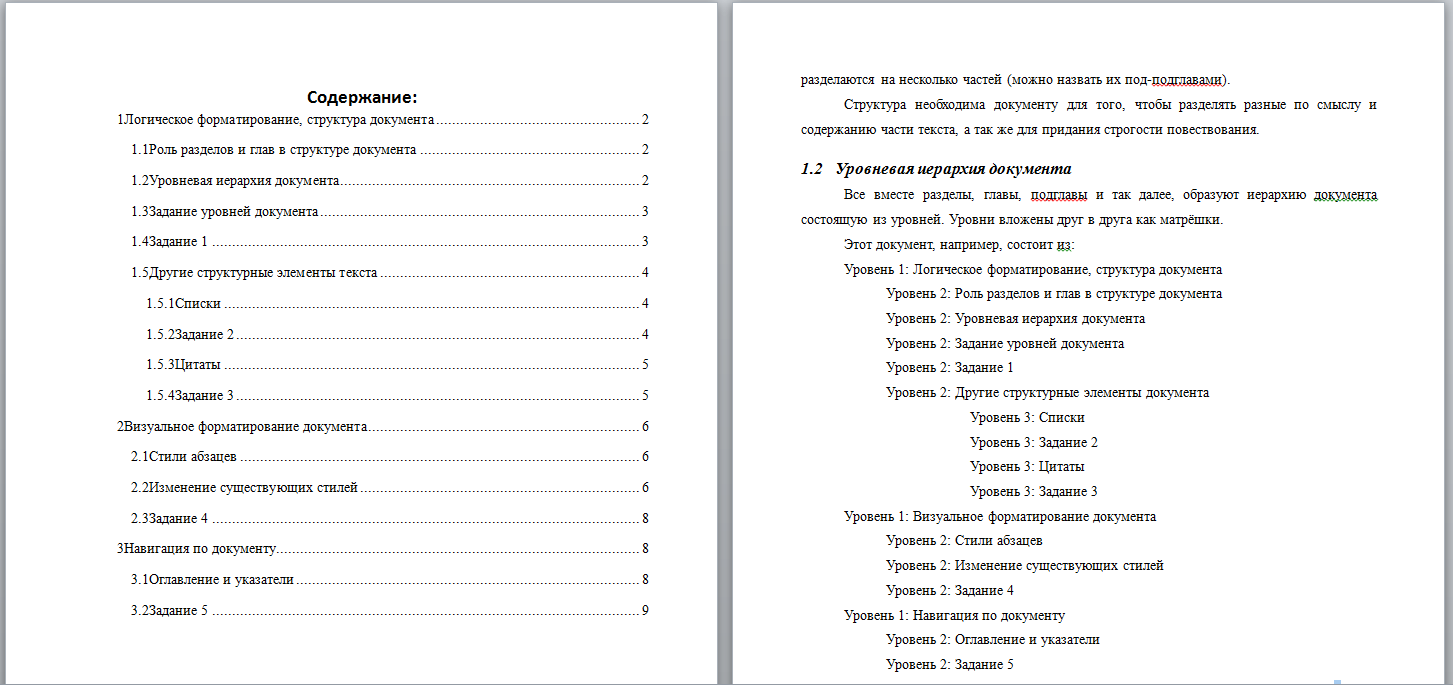 Информатика. Офисные пакеты. Работа 1. Структура документа. НГПУ.