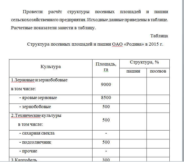 Структура посевных платежей. Задача