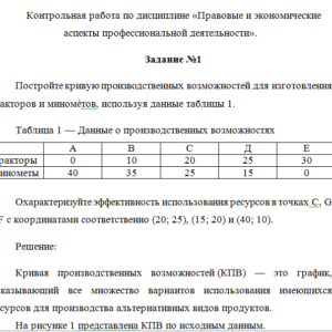 Правовые и экономические аспекты профессиональной деятельности. Контрольная работа.