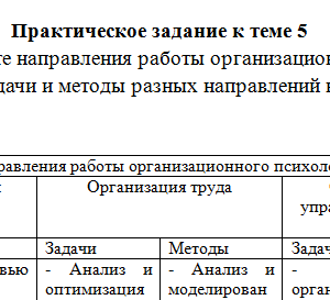 Организационная психология. Задание к теме 5. СибУПК.