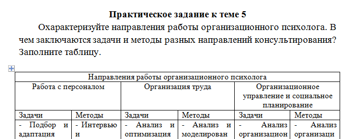 Организационная психология. Задание к теме 5. СибУПК.