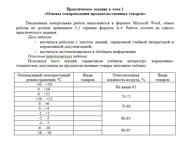 Товароведение. Практическое задание к теме 1. СибУПК.