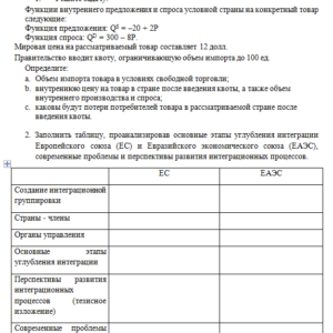 Мировая экономика и международные экономические отношения. Задание 2. СибУПК.