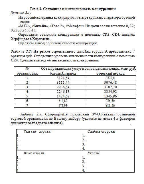 Конкурентоспособность организаций и товаров. Решение заданий к теме 2. СибУПК.