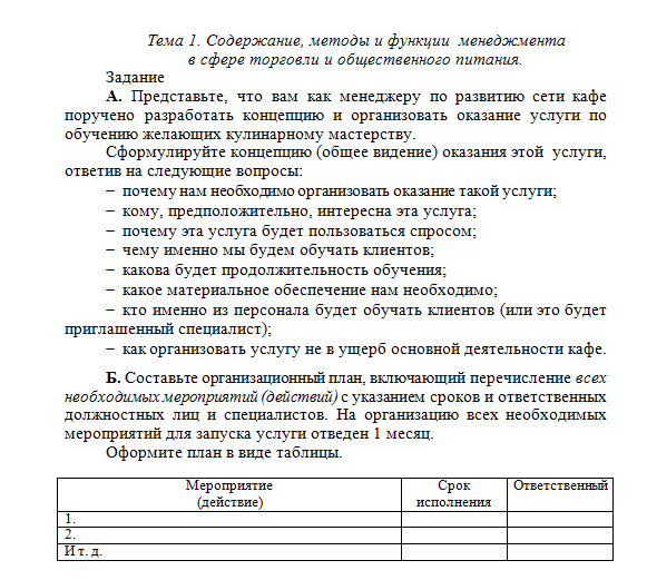 Менеджмент в сфере торговли и общественного питания. Задание 1. СибУПК.